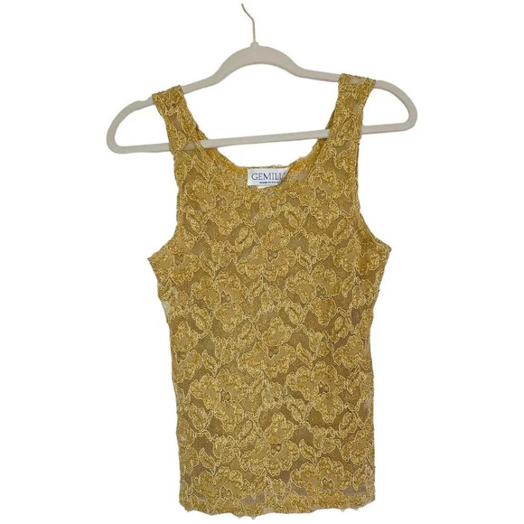 Vintage 90s Gold Lace Tank Top Overlay Royalcore Mesh Gemilli Shirt - Picture 1 of 5